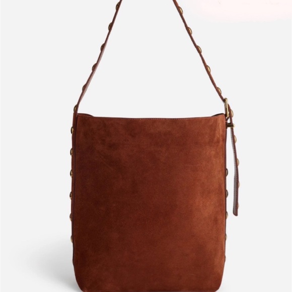 Brown Suede and Rivet Bucket Bag - Picture 2 of 4